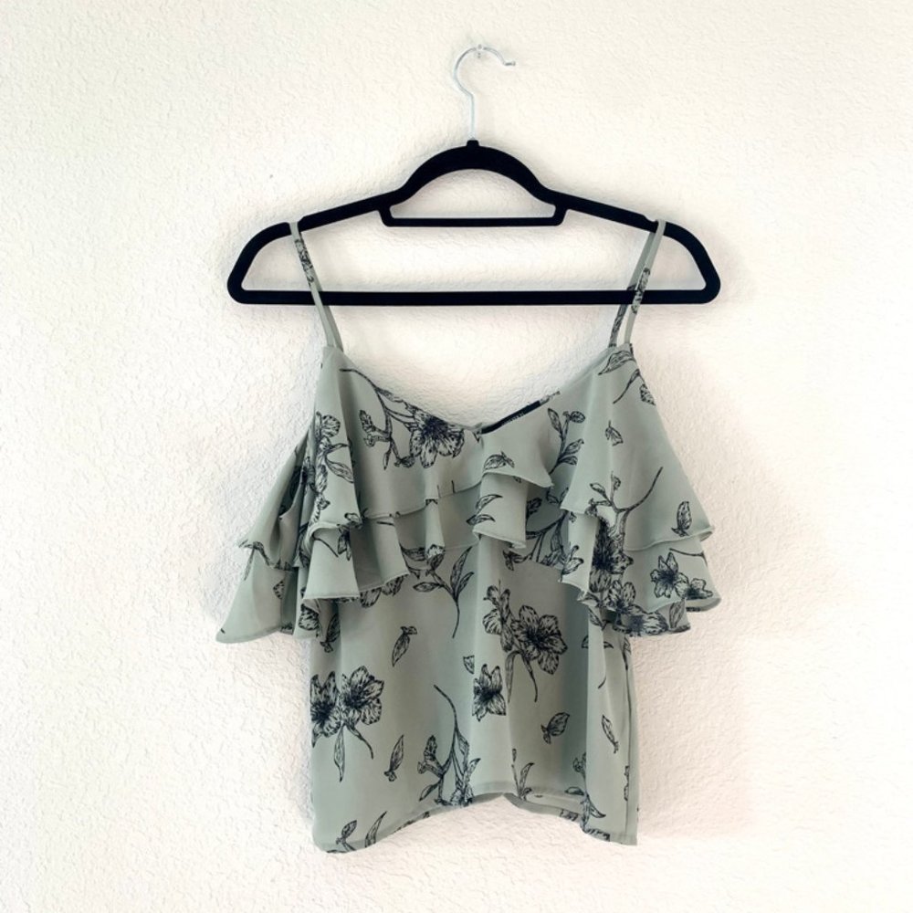 Forever 21 Teal Open-Shoulder Floral Tank Top